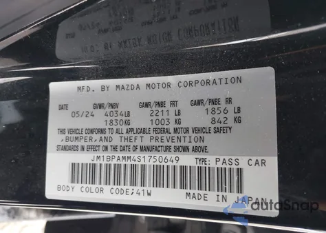 2025 Mazda Mazda3 2.5 S Preferred from USA, damaged, VIN JM1BPAMM4S1750649